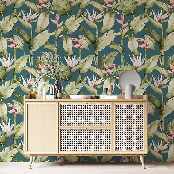 Papier peint botanique avec fleurs et plantes tropicales - 170x260 cm (l x h)