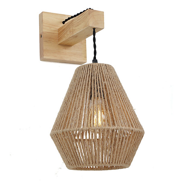 ALPINALUZ Applique murale en bois avec abat-jour en corde de jute Style bohème naturel, douille E27