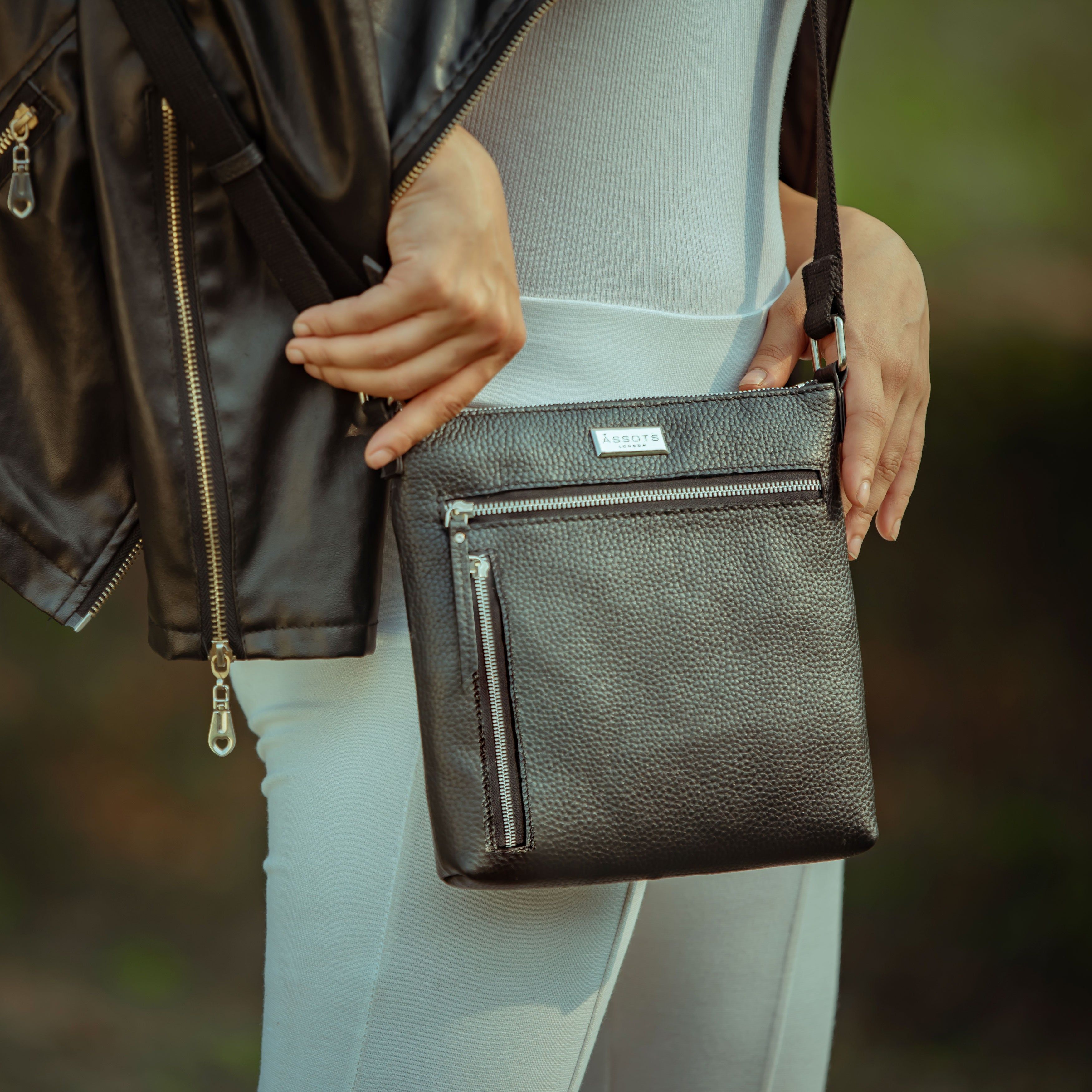 Assots London RUE' Soft Pebble Grain Leather Crossbody Bag