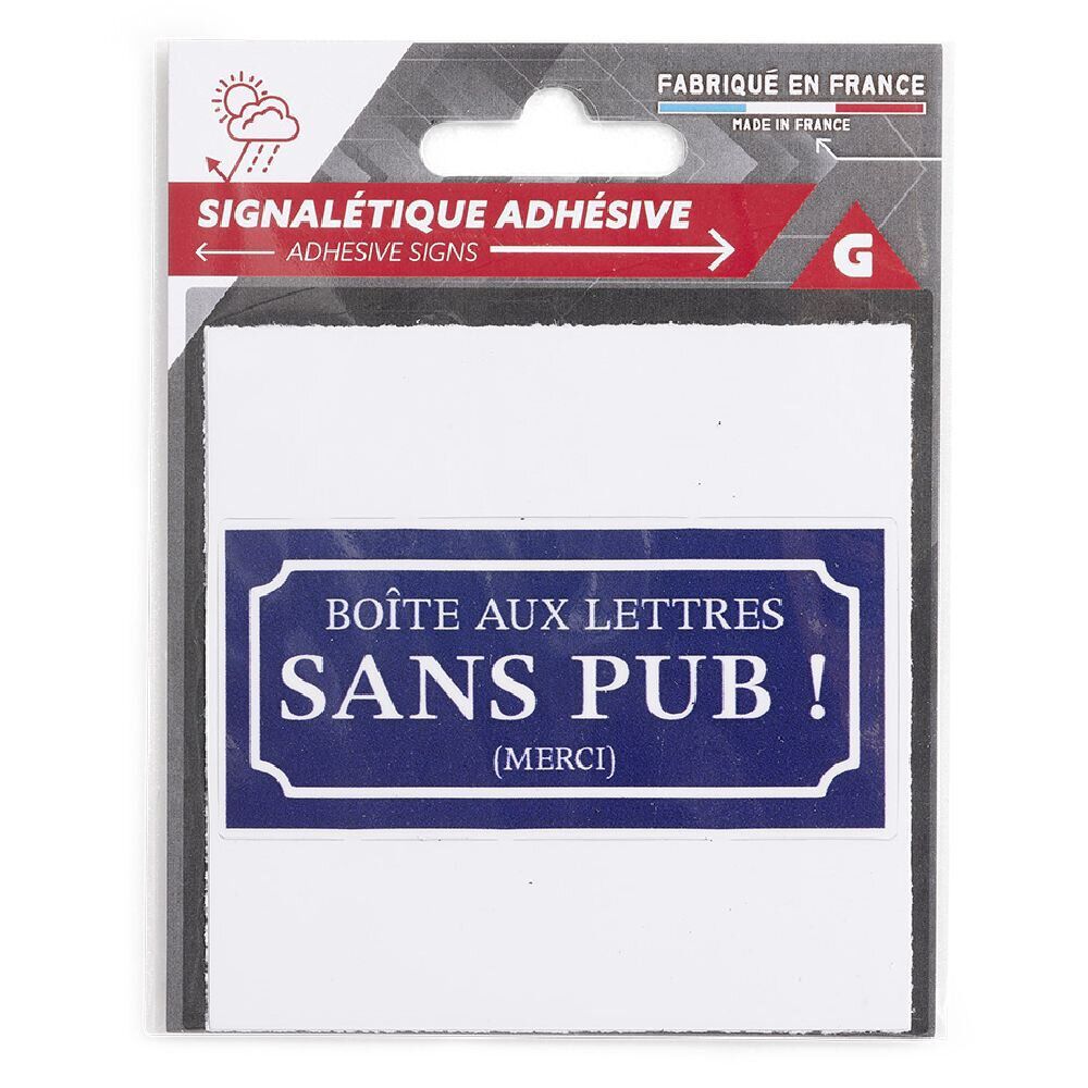 Signalétique adhésive "BoÎte aux lettres sans pub" - Bleu, 8x8 cm