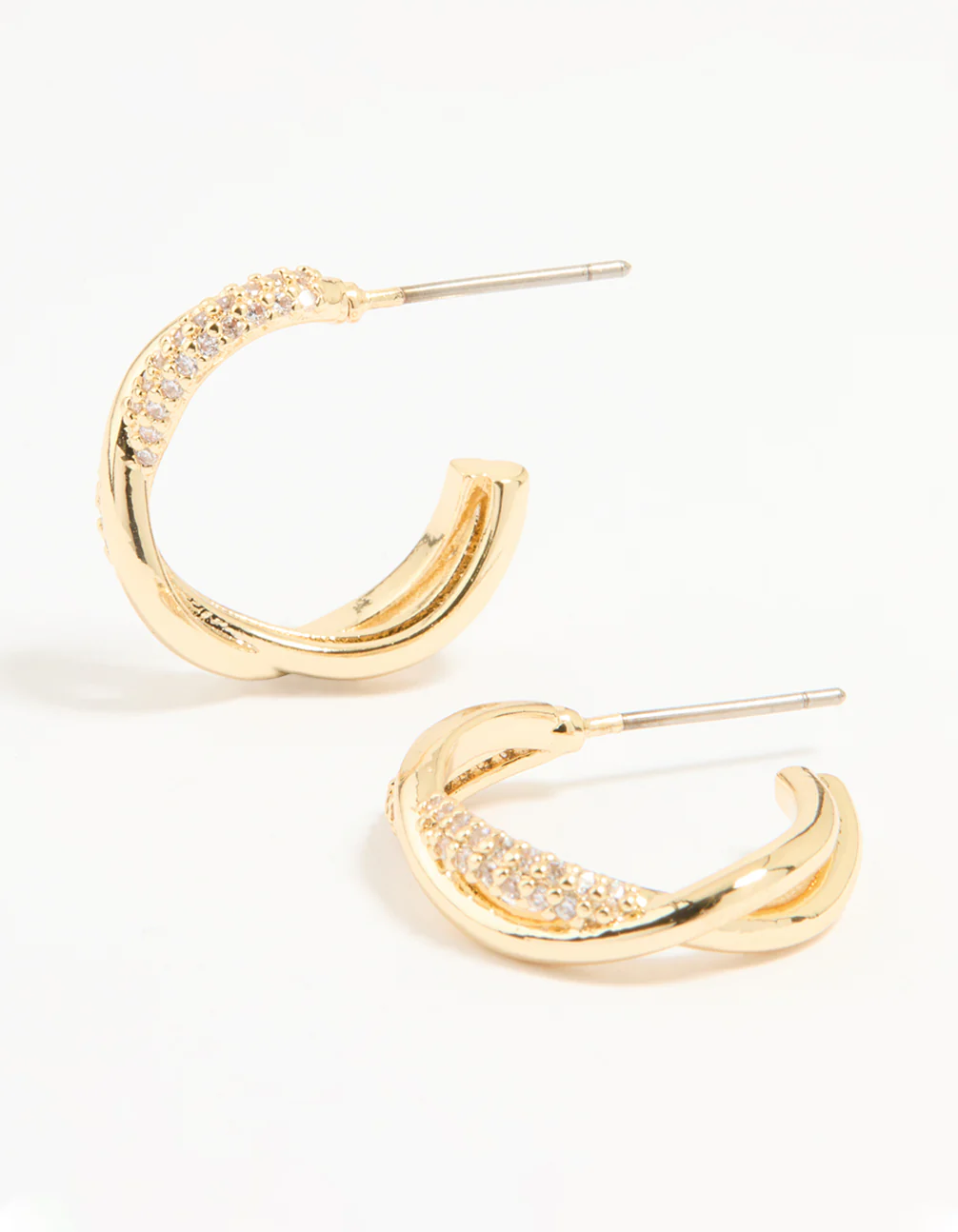 Gold Plated Cubic Zirconia Twisted Hoop Earrings