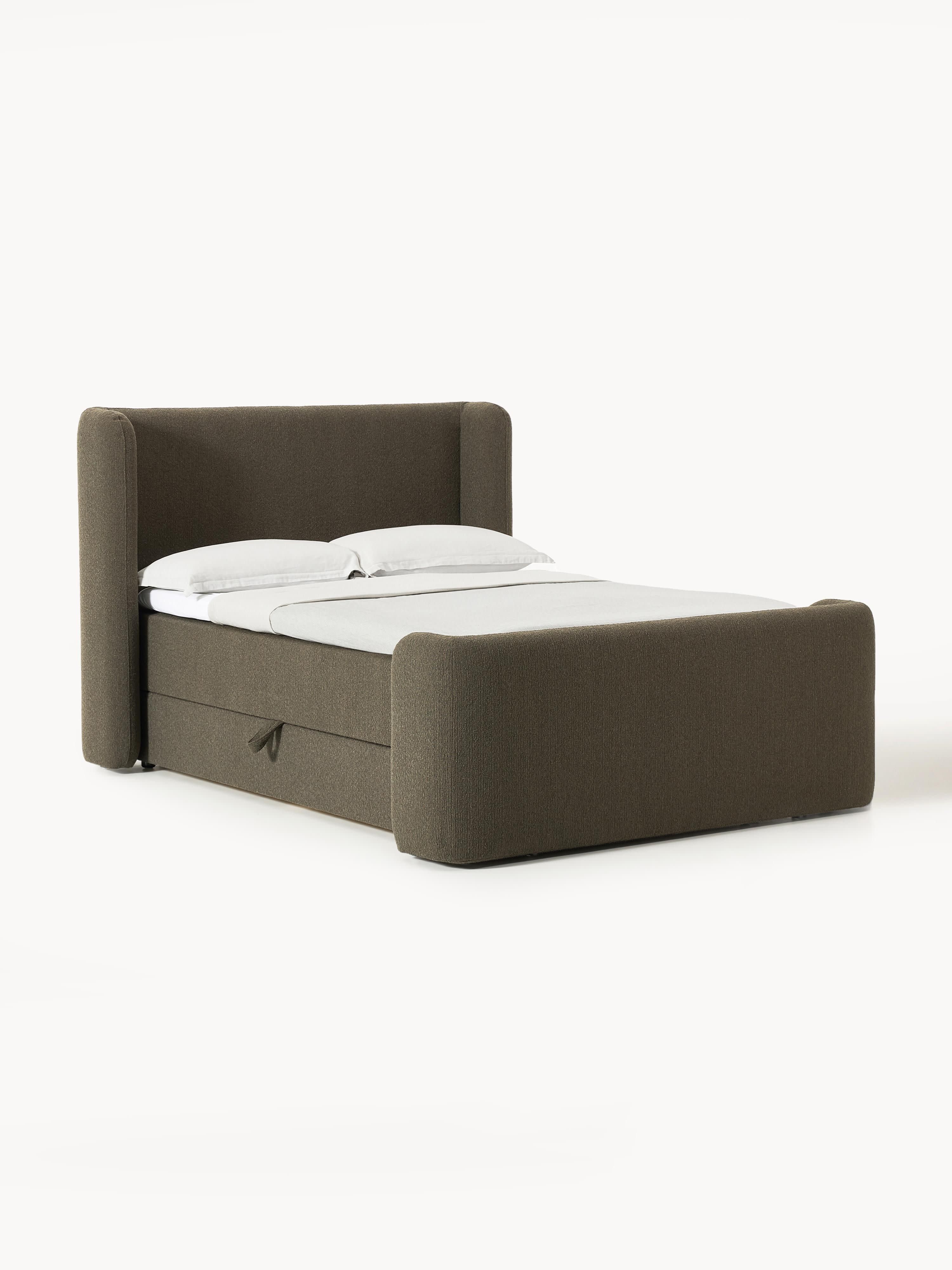Bouclé-Boxspringbett Perla mit Stauraum