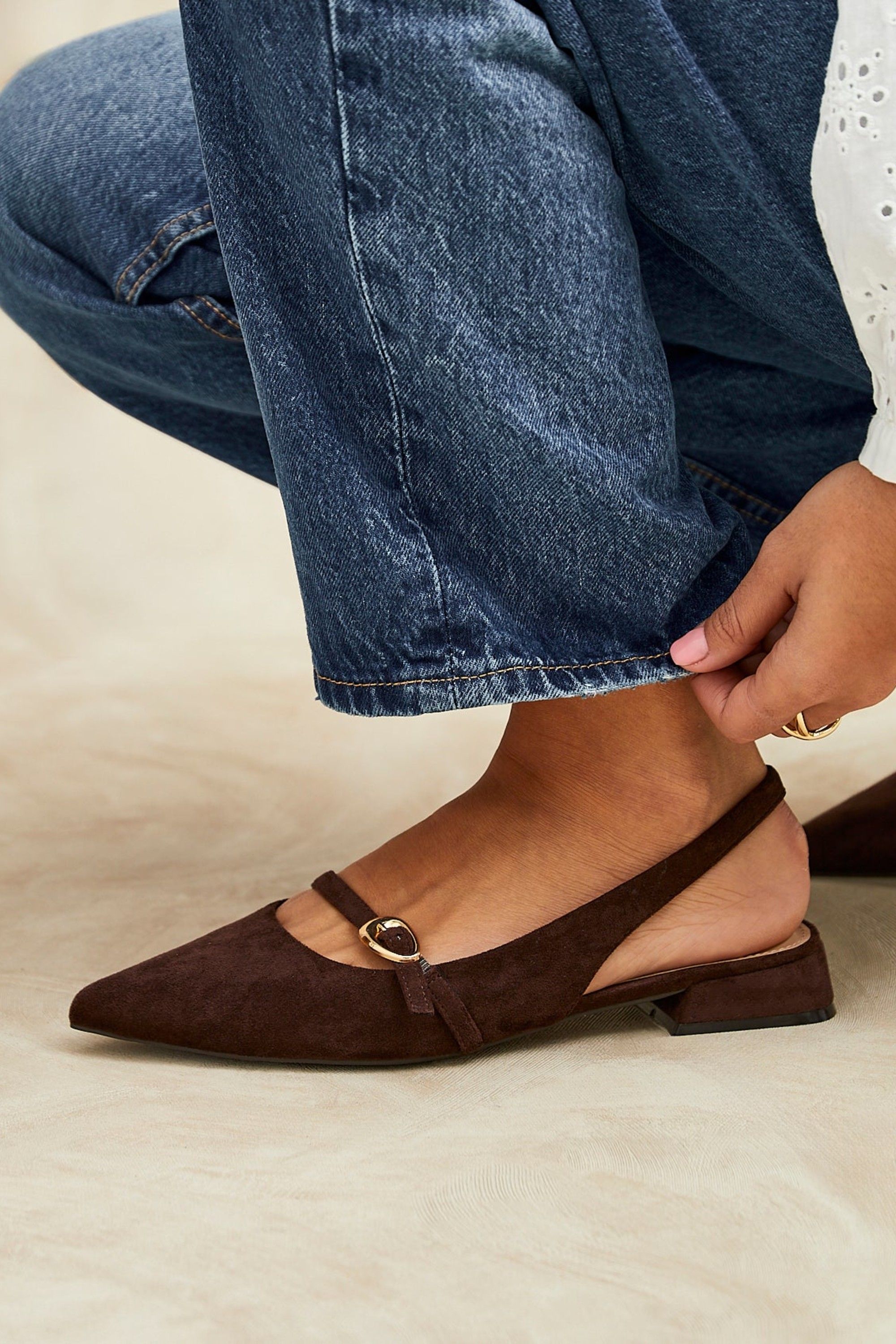 Linzi Align Brown Faux Suede Ballet Flats