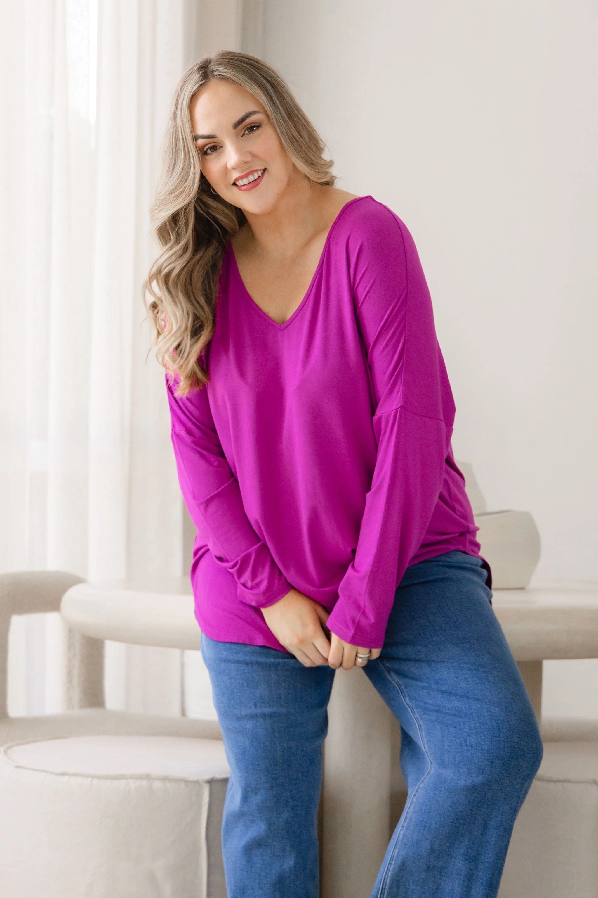 Jasper Jersey Top in Fuchsia