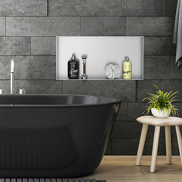 Niche murale de douche encastrée étagère sans rebord argenté en acier 60x30 cm