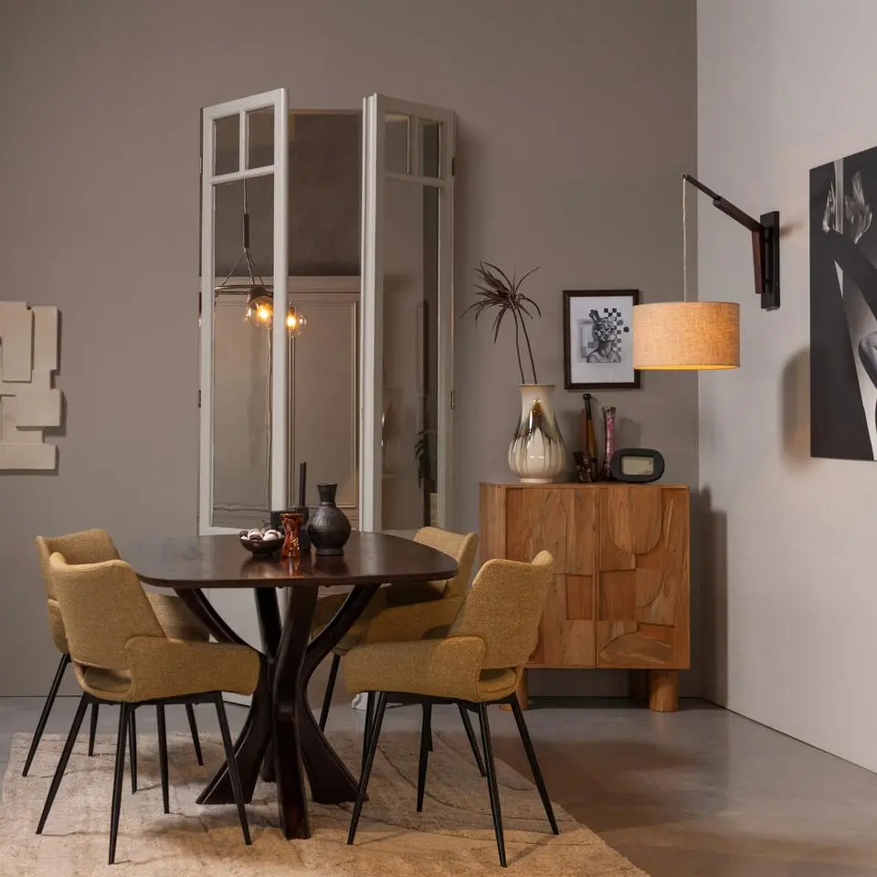 WOOOD Parade Eetkamerstoelen - Melange Stof - Mosterd - Set van 2