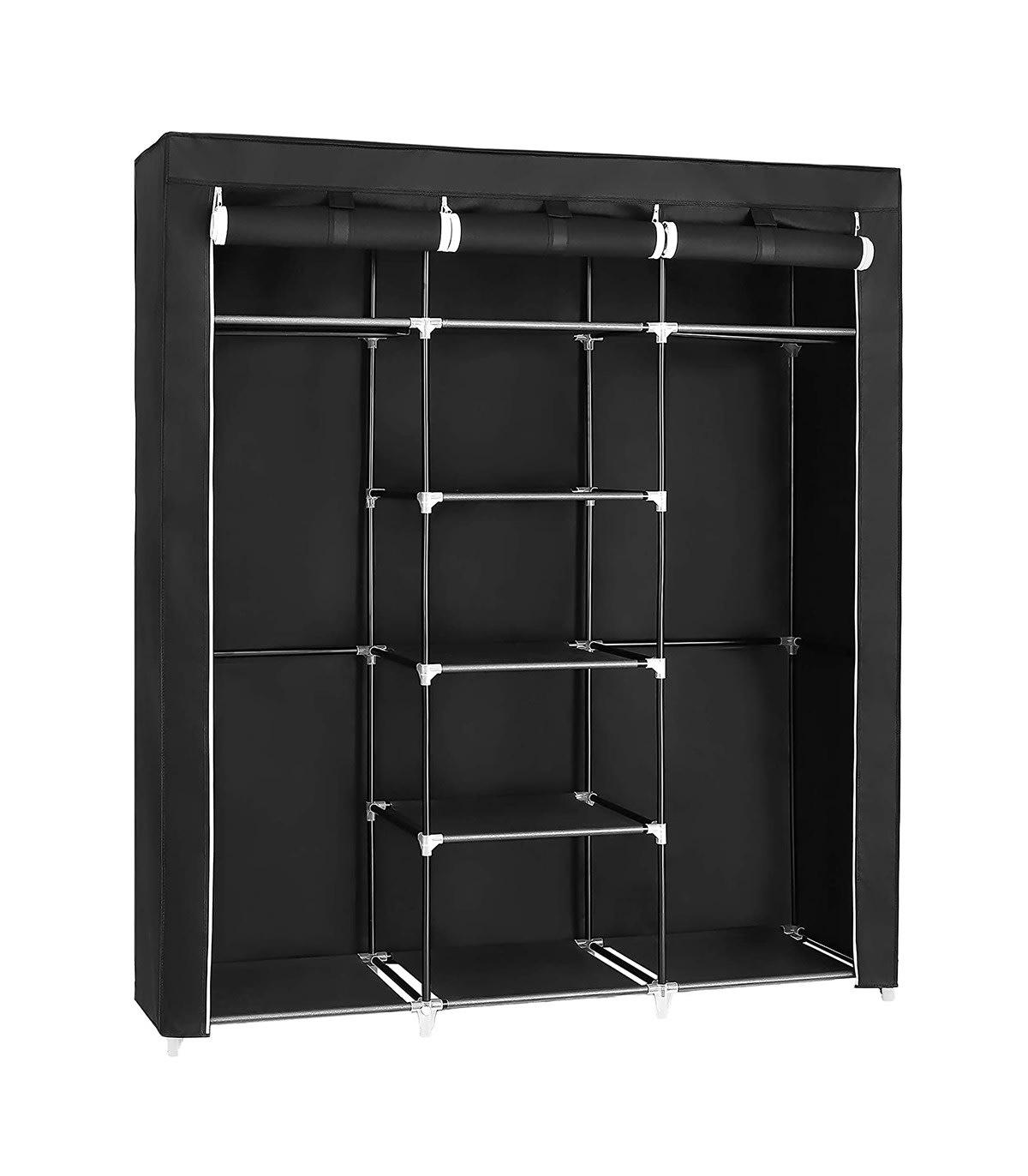 - Armoire de Rangement Pliable en Tissu Noir avec Penderie - L150 cm
