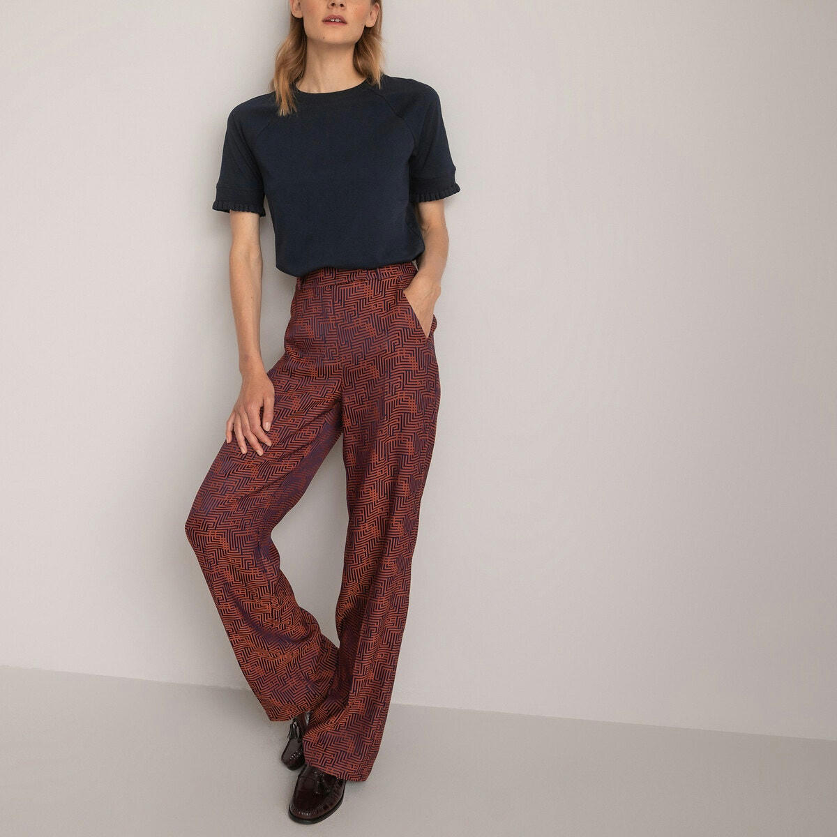 Pantalon large, jacquard motif graphique