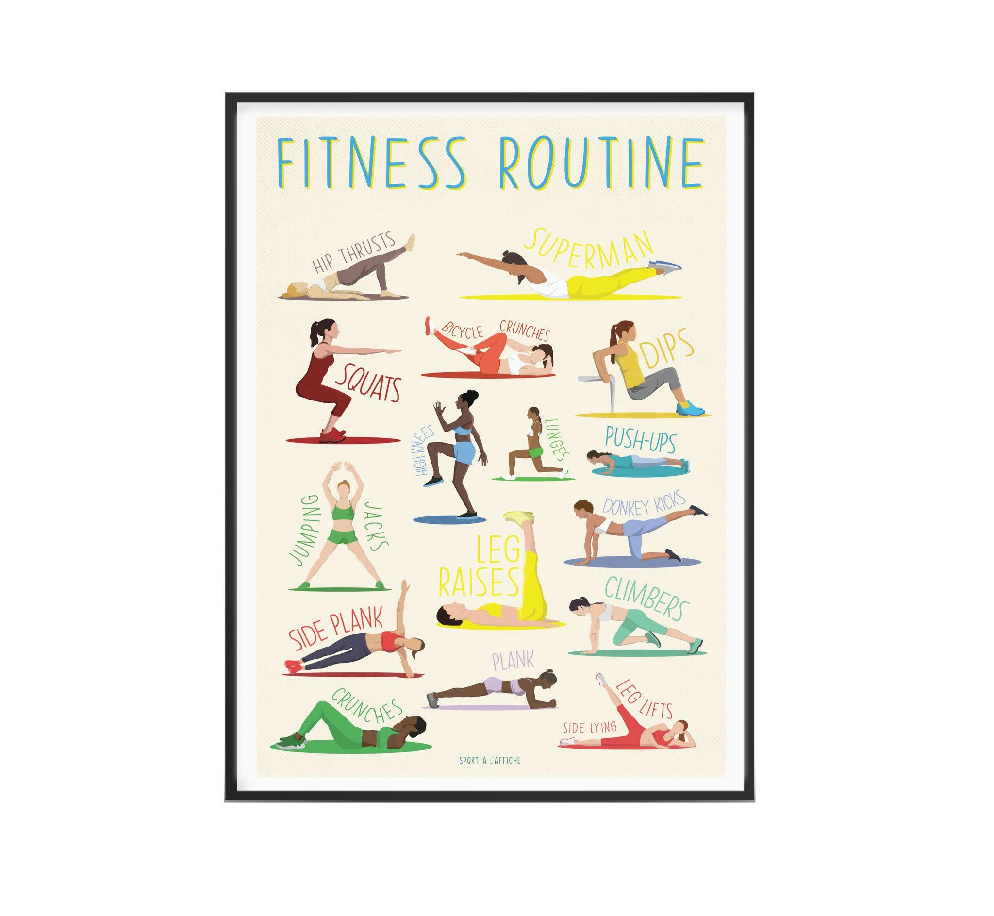 FÊTE DES MÈRES - Affiche Fitness - Exercices Routine Fitness - 40 x 60 cm