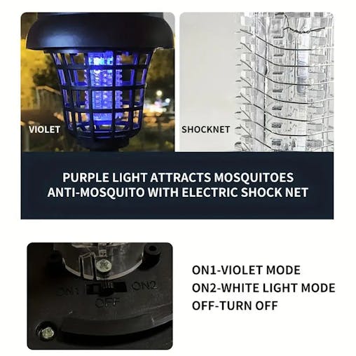 NNETM 2pcs Solar Mosquito Killer Lamp Set - Outdoor Waterproof Fly Trap & Insect Repellent
