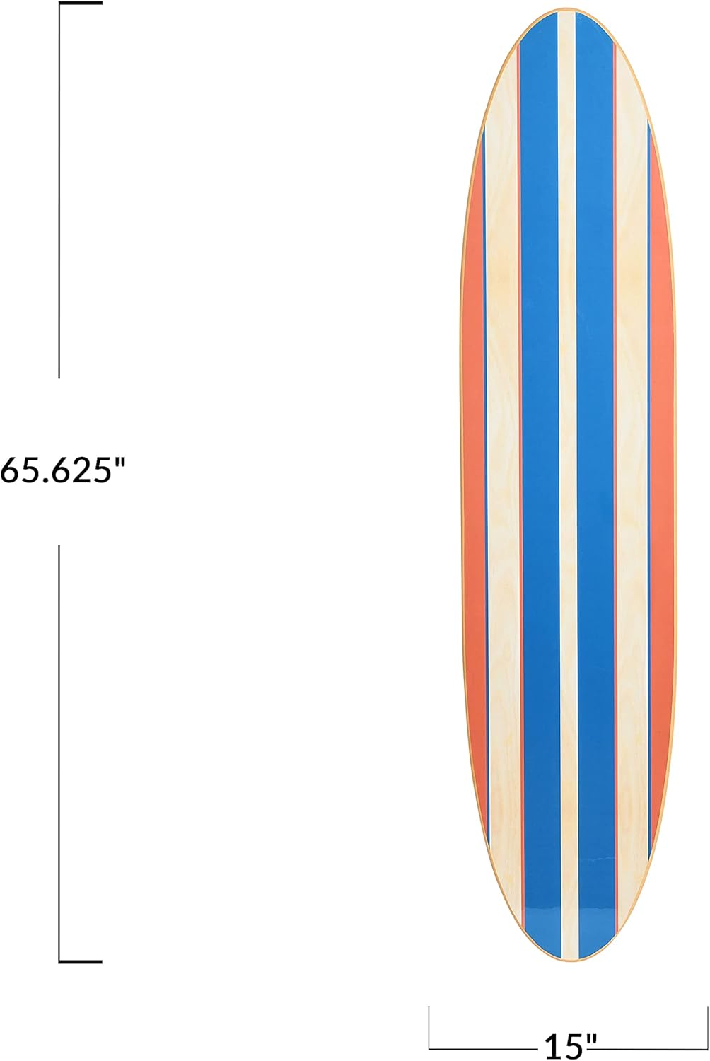 Creative Co-Op Coastal Decorative Surfboard Wall Décor, Red & Blue Stripes Overlaid On Natural Wood, Hangs Vertical or Horizontal
