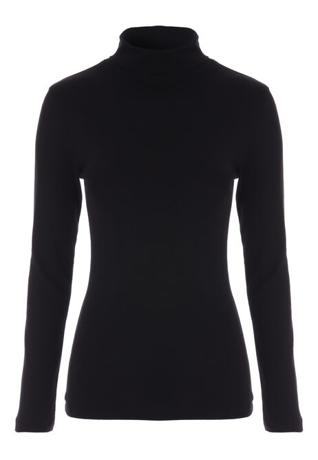 Womens Black Ribbed Long Sleeve Roll Neck Top