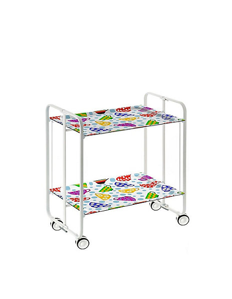 Desserte pliante BAUHAUS avec roulettes, Structure blanche, 2 niveaux, 4 positions