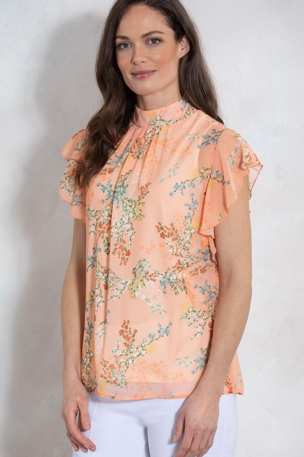 Klass. High Neck Floral Printed Chiffon Top