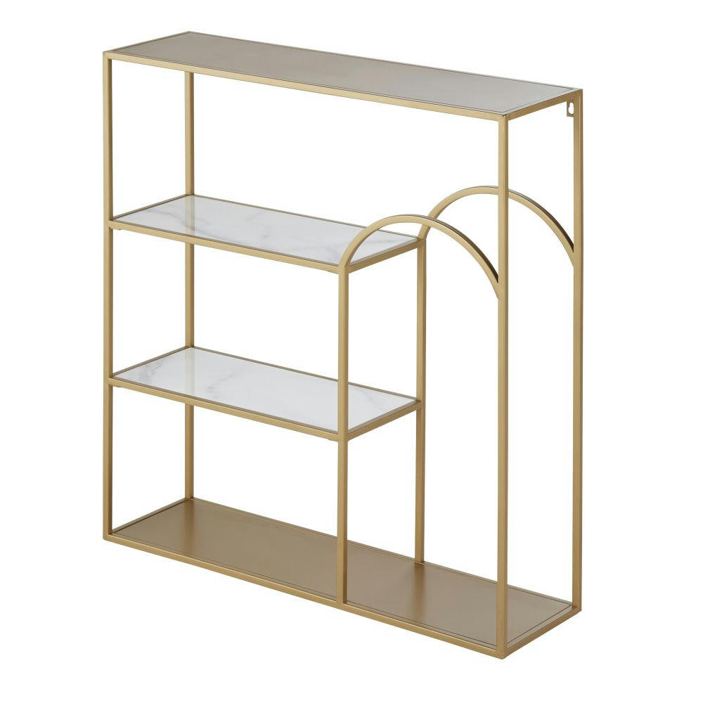 MARGAUX - Etagère en métal doré et marbre blanc