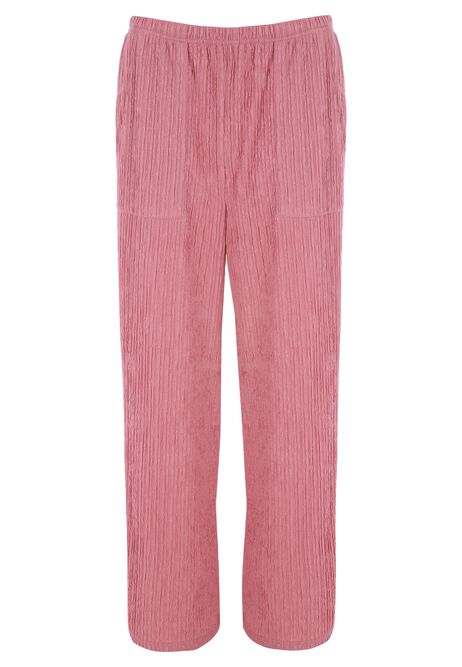 Womens Pink Textured Wide Leg Trousers