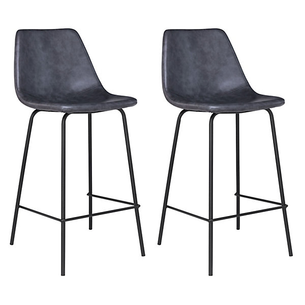 Lot de 2 tabourets de bar vintage LUCIEN gris foncé - Hauteur d'assise 65cm - HAPPY GARDEN