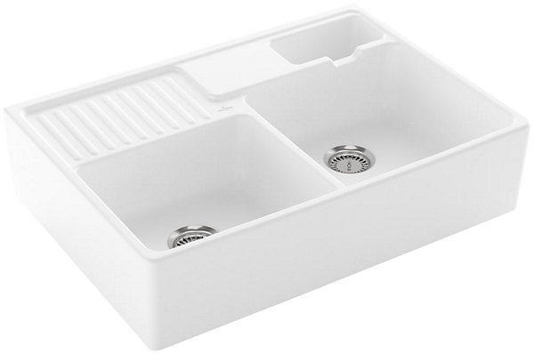 évier timbre d'office de cuisine à poser 2 bacs Tradition Villeroy &Boch céramique blanc brillant