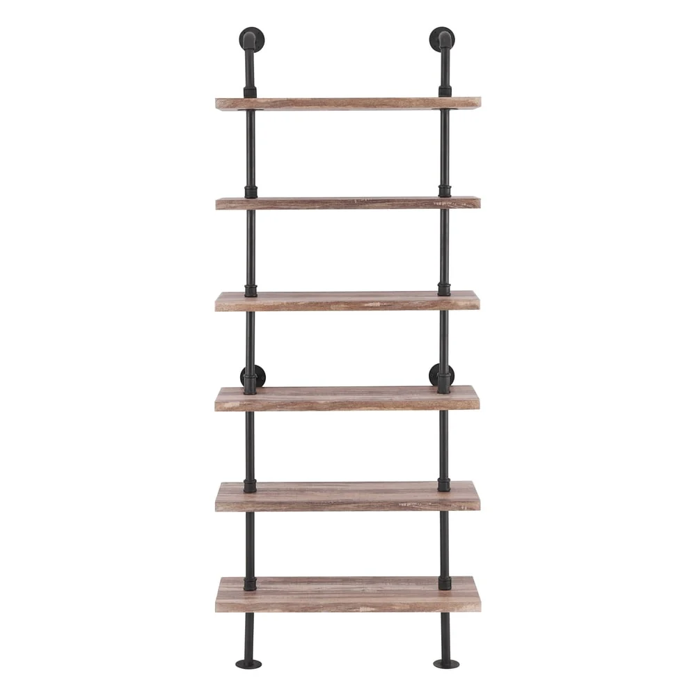 Danya B. Industrial Pipe Wall Ladder Shelving Unit in Distressed Wood