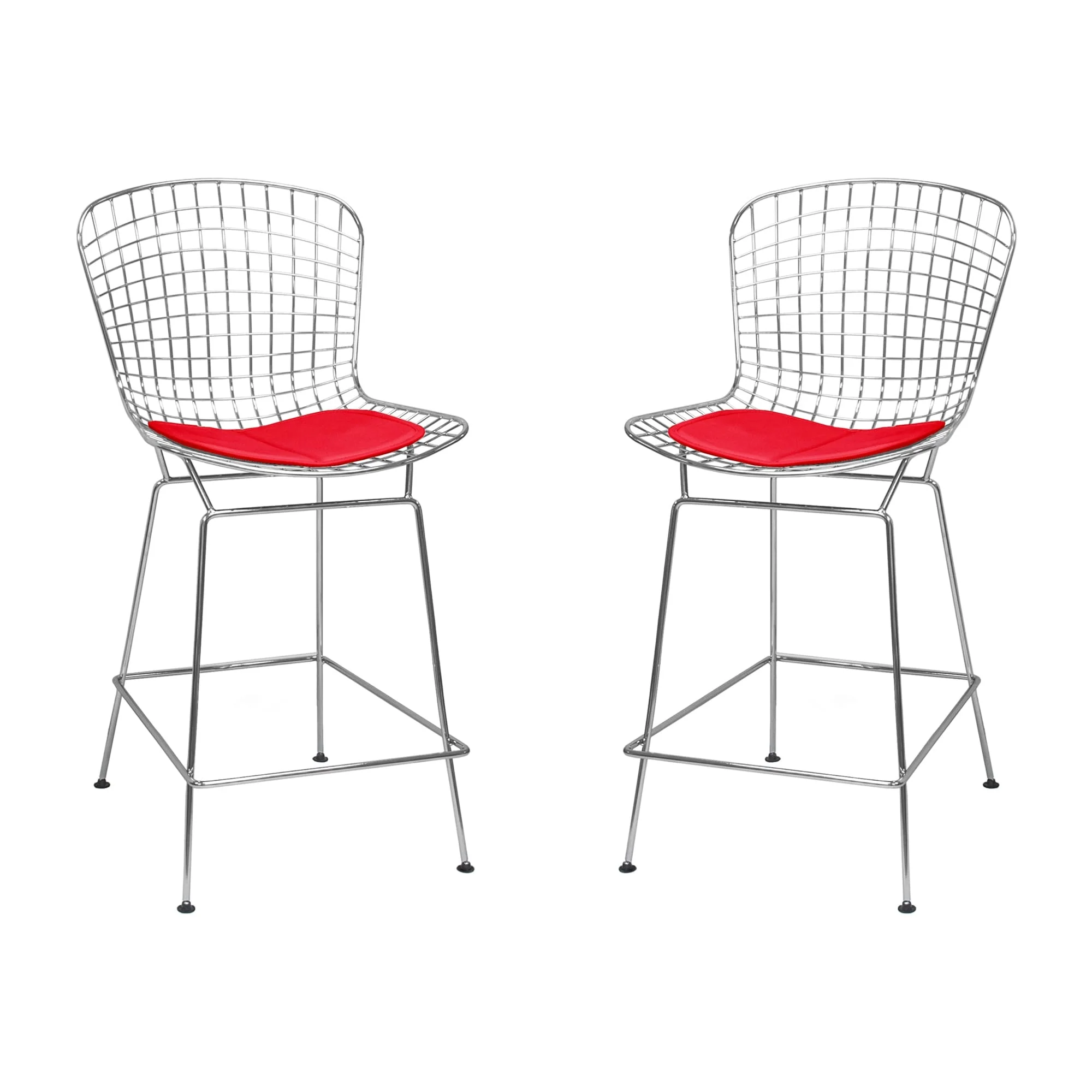 Mid Century Modern Chrome Wire Counter Stool (Set of 2) - N/A