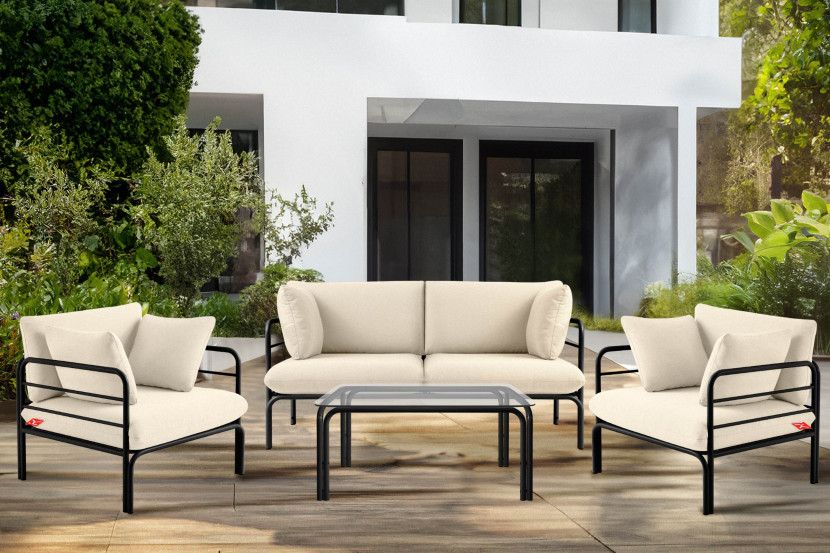KONSIMO RAMBE Zestaw loftowych mebli ogrodowych 2x fotel   sofa   stolik