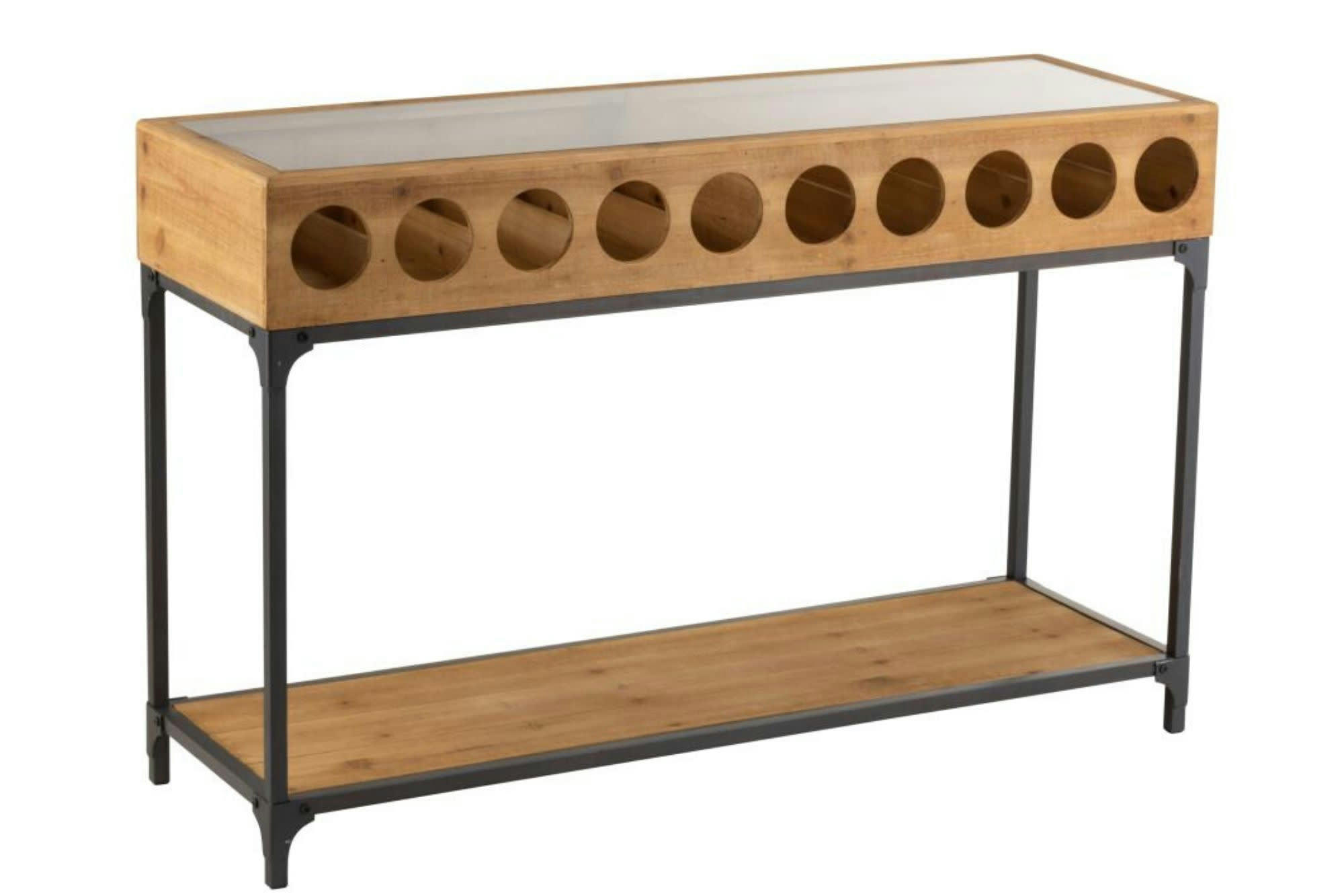 PABLO - Console porte bouteilles en bois et métal industriel