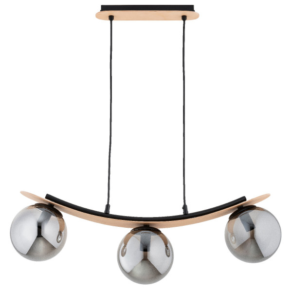 Lampa wisząca jasne drewno-czarna-dymiona NAIRA 3xE14x10W Alfa