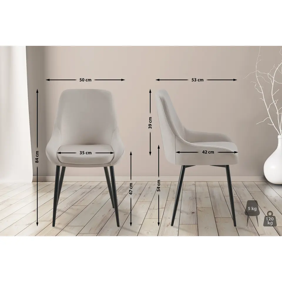 CLP Eetkamerstoel Elmira zwart Frame - Fluweel - grijs