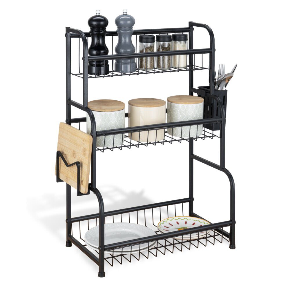 étagère de cuisine à poser 3 niveaux métal noir 49x22xH61cm