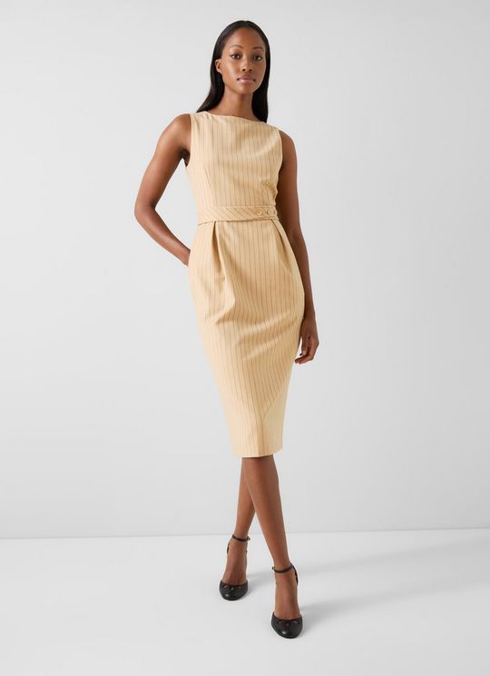 Winnie Camel Multi Wool Pinstripe Dress