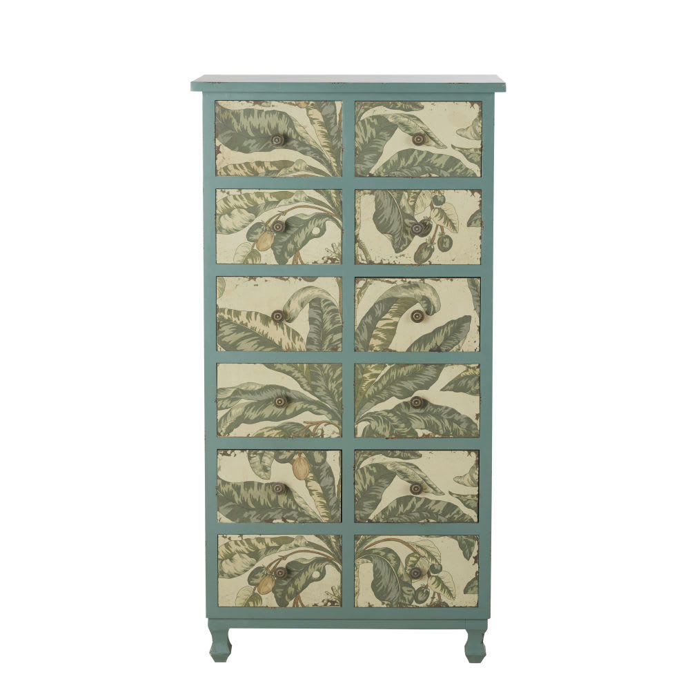 Palmiya - Semainier 12 tiroirs vert motif feuilles de bananier