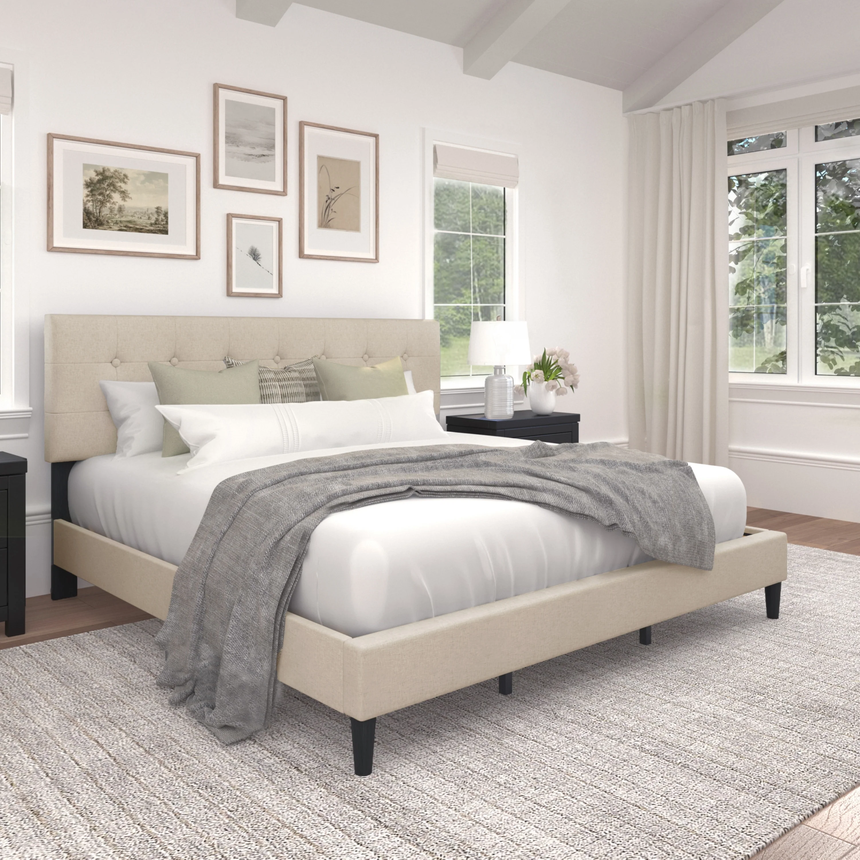 Hillsdale Mandan Queen Upholstered Bed, Light Gray