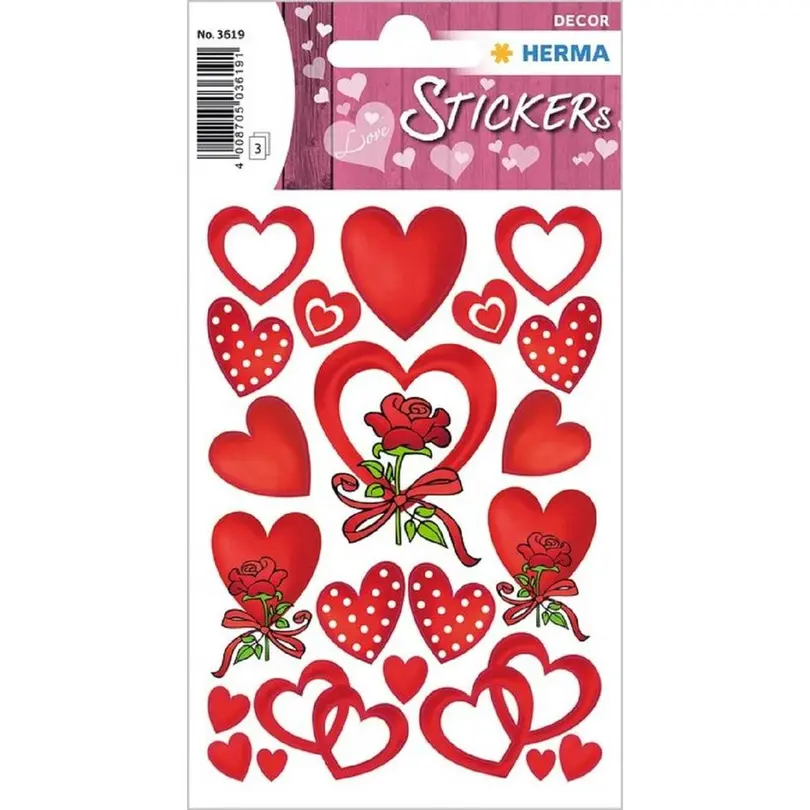 Sticker 3er-Set Herzen und Rosen