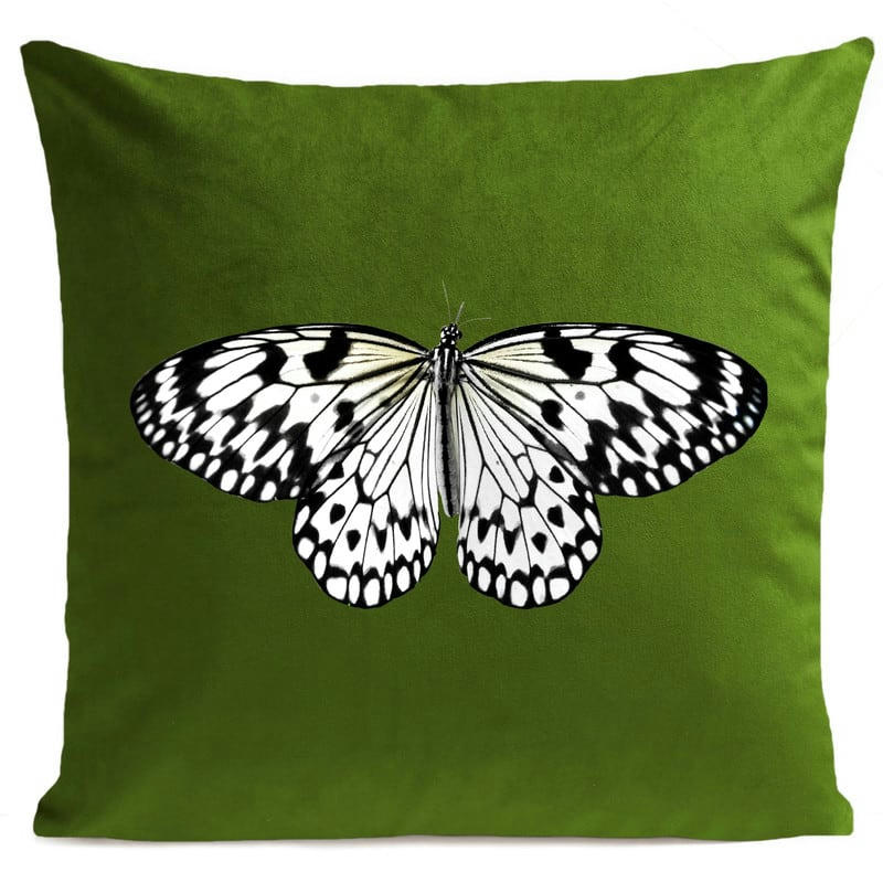 - Coussin papillon velours vert 40x40cm