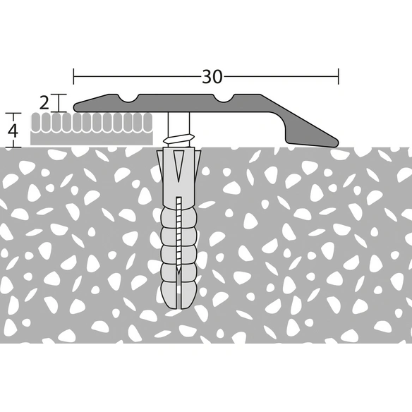 Abschlussprofil, BxH: 30 x 6 mm, versenkt gelocht