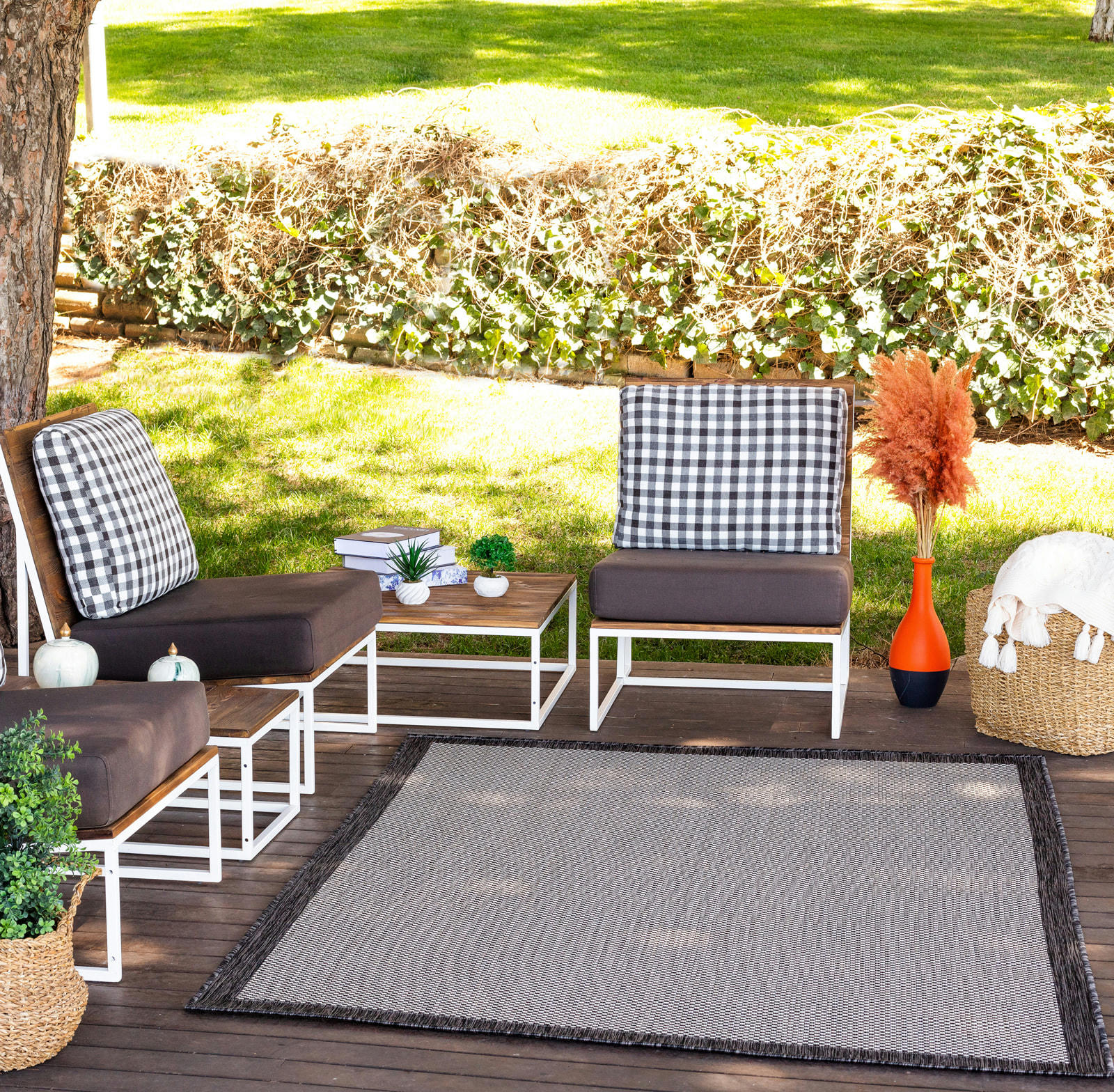 KACEY - Tapis d'Extérieur/Intérieur Anthracite/Ivoire 120x170