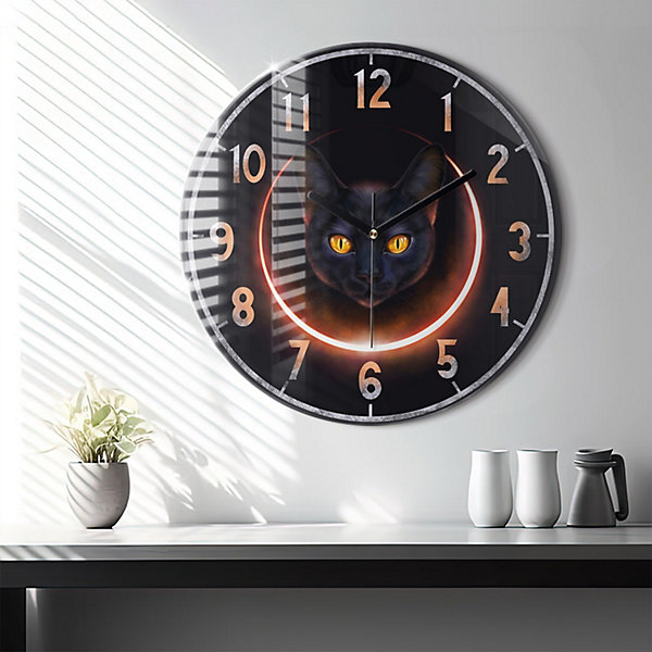 Horloge murale Wallfluent fi60 cm Aiguilles noires Chat magique 1 pcs