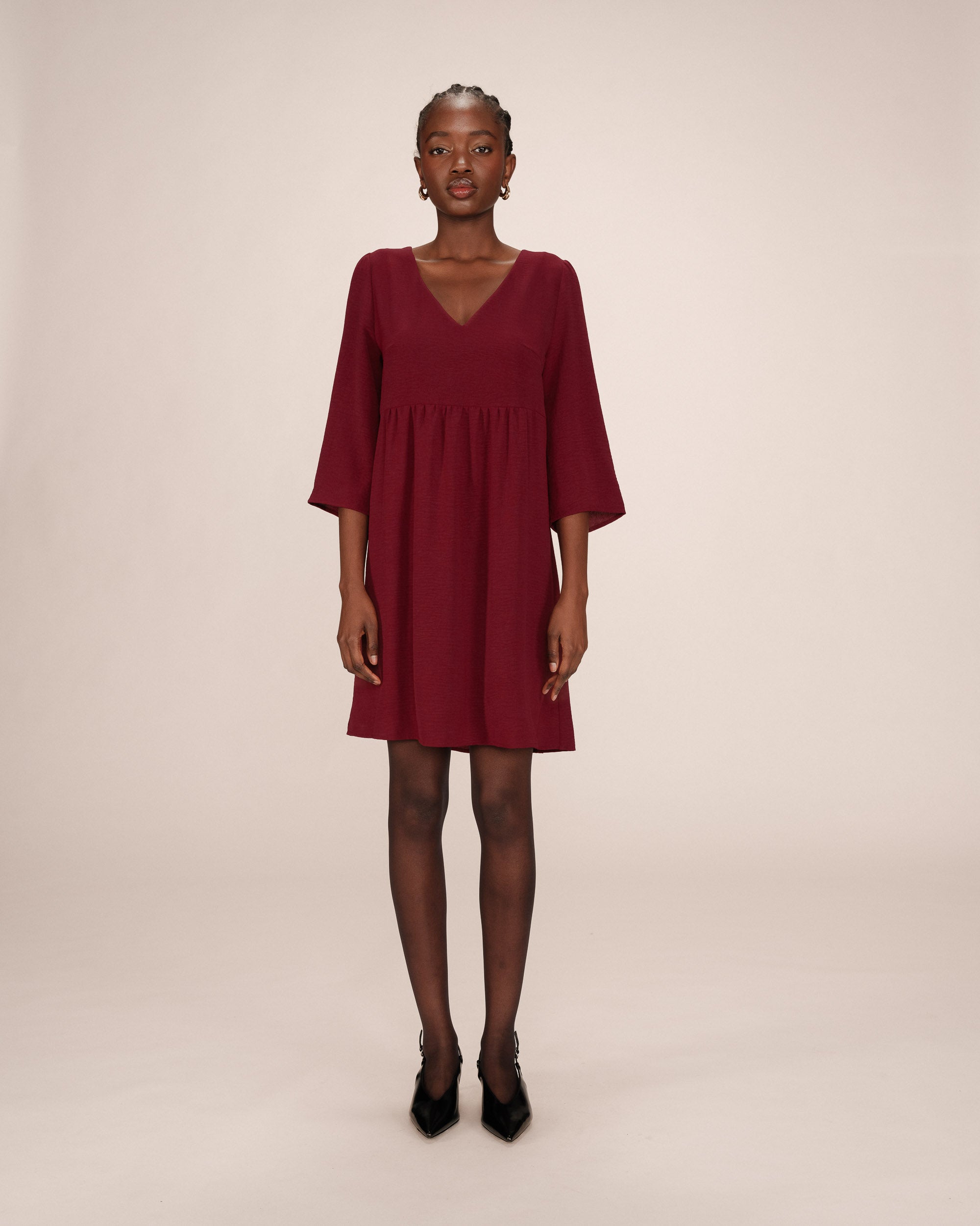 Robe courte babydoll bordeaux Susana