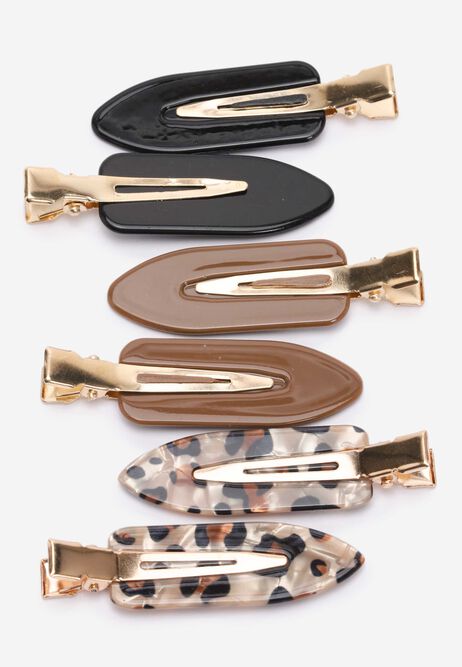Womens 6pk Brown Leopard Print No Mark Hair Clips