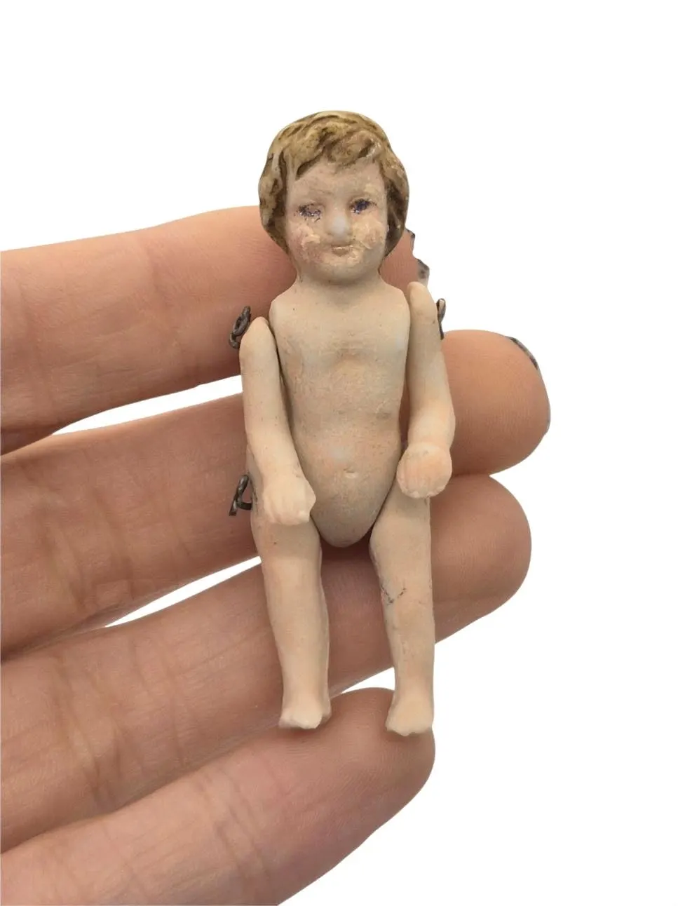 Dollhouse Miniature ~ Vintage Porcelain Boy Doll with Light Brown Hair & Mobile Joints