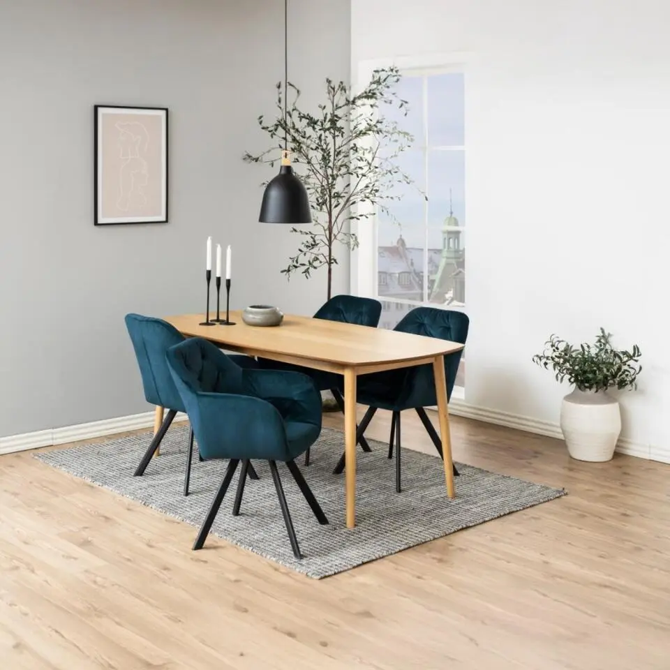 Eetkamerstoel - Blauw - Stof - Zithoogte 47,5cm - Lida