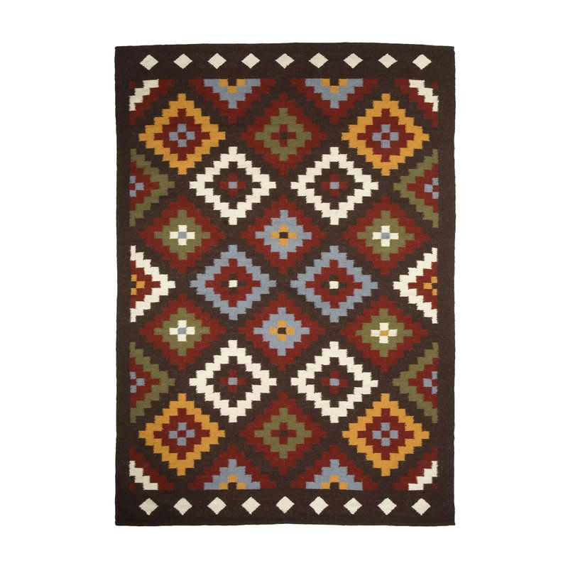 RITUEL - Tapis en laine à motifs aztèques marron 160x230