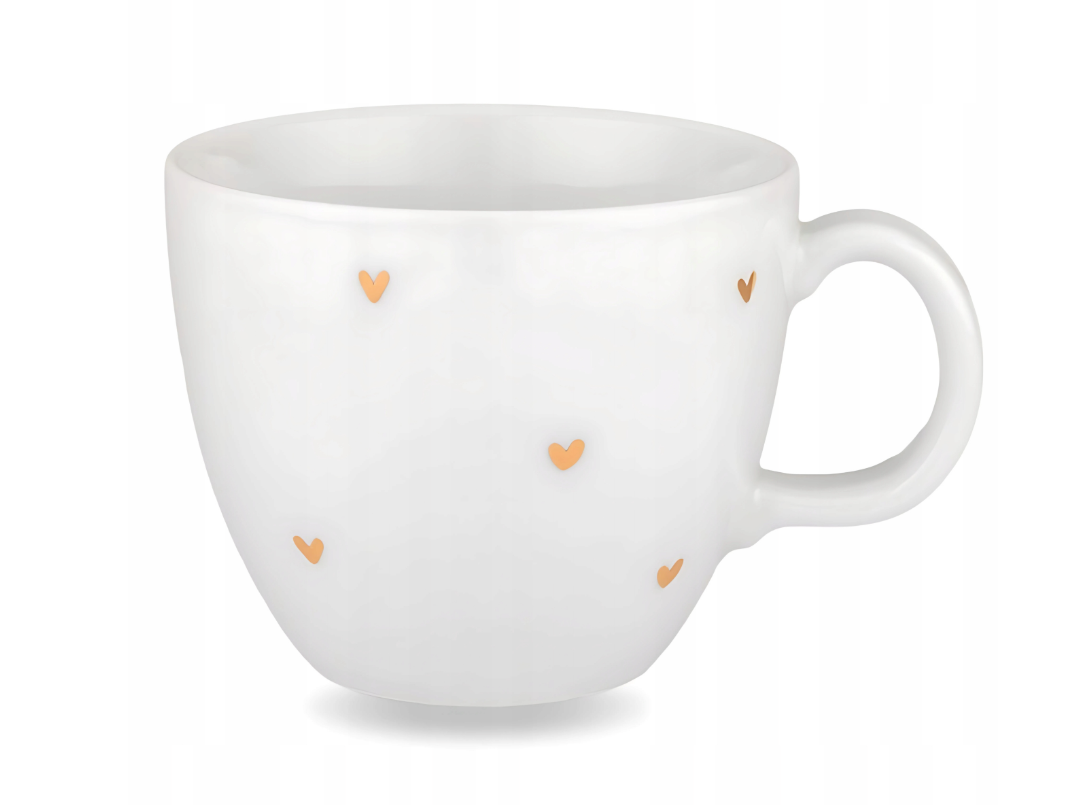 Biały Kubek Porcelanowy 1 litra - Motyw Złotych Serduszek na Walentynki
