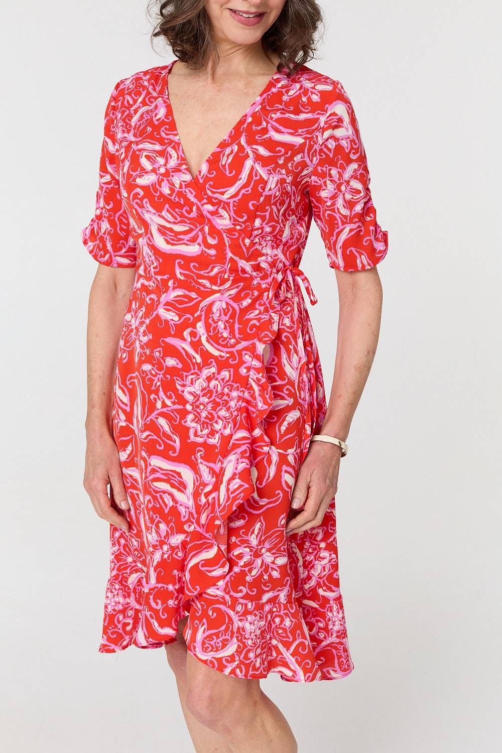 Izabel London Printed Frill Wrap Knee Length Dress