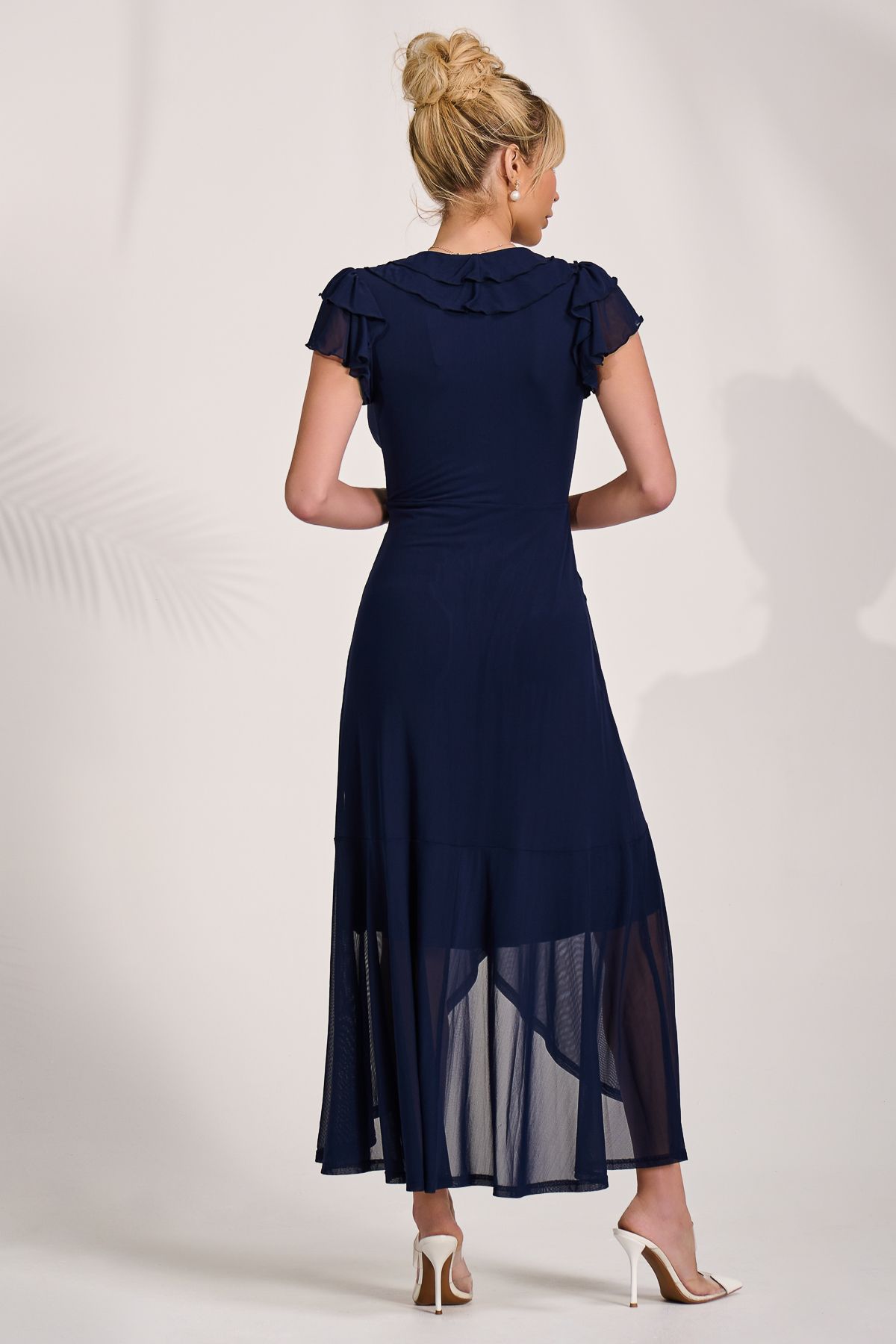 Jolie Moi Ruffled Mesh Maxi Dress