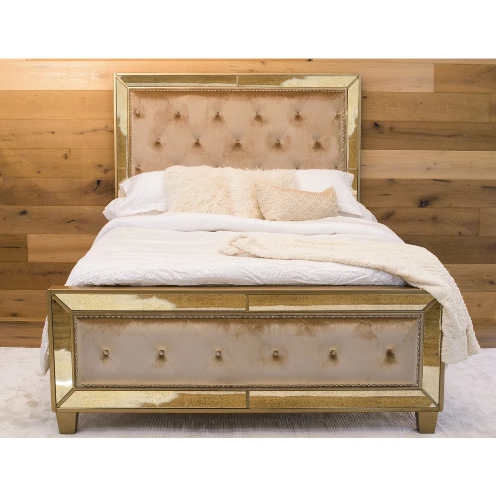 Abbyson Chateau Mirrored Tufted 3 Piece Bedroom Set