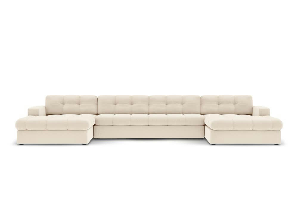JUSTIN - Canapé d'angle 5 places en tissu structuré beige clair