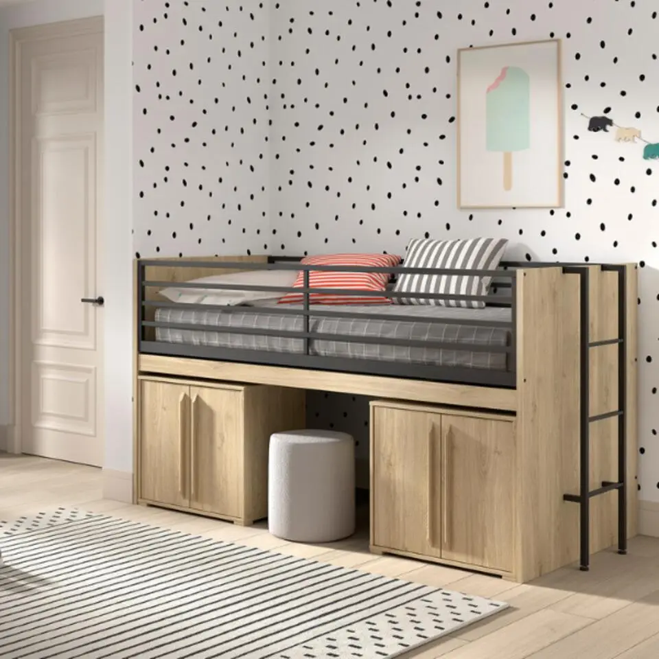 Halfhoogslaper Sammie 90x200cm - met bureau en commodes - eikdecor