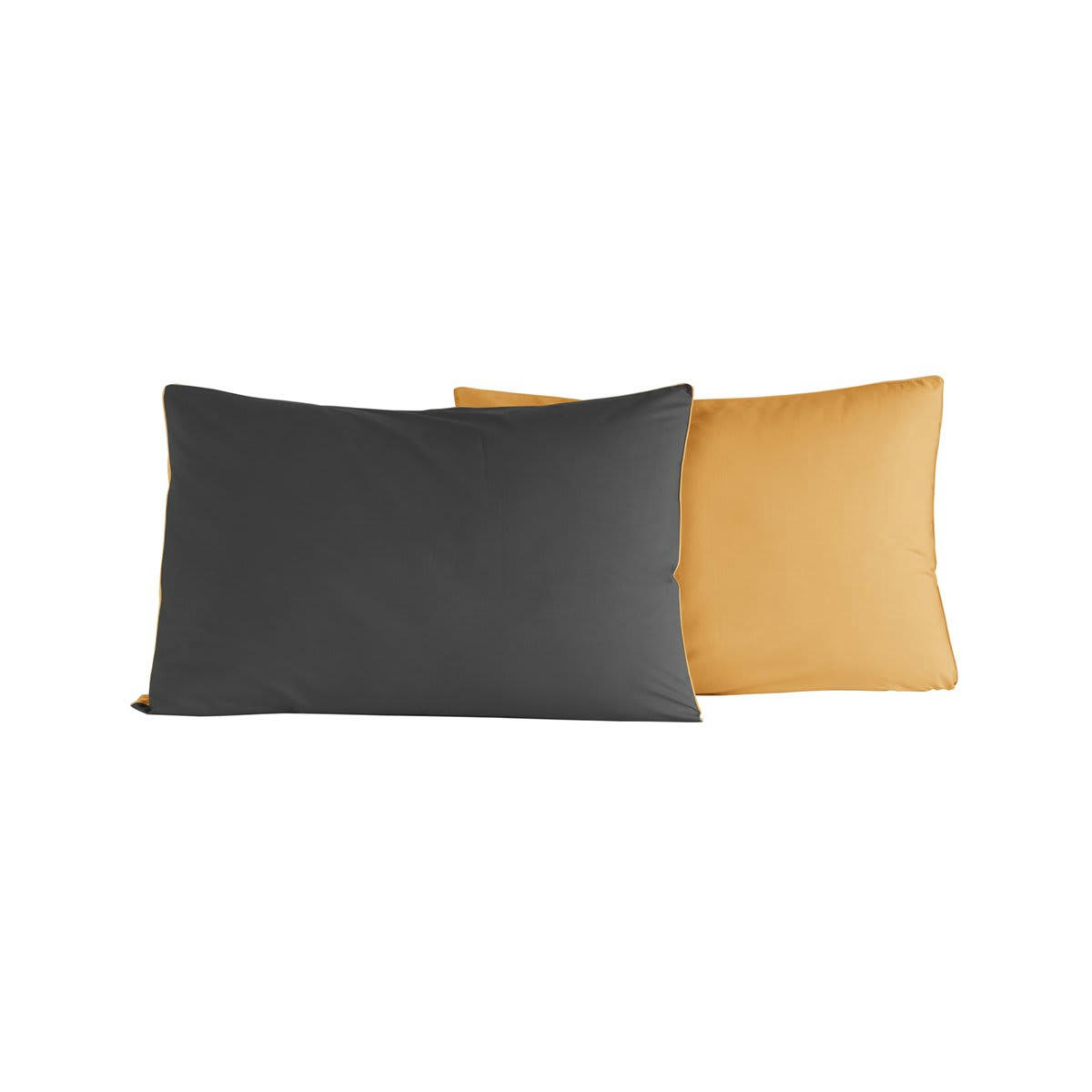 DOZMARY - 2 taies d'oreiller bicolores en percale Anthracite/Safran 50x70 cm