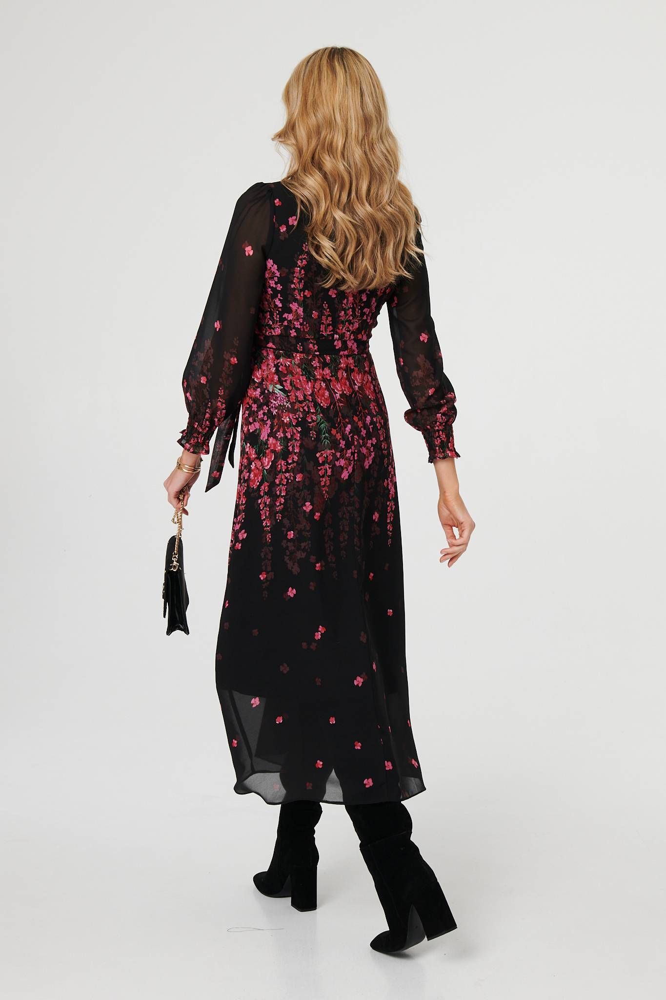 Izabel London Floral Tie Waist Sheer Layer Maxi Dress